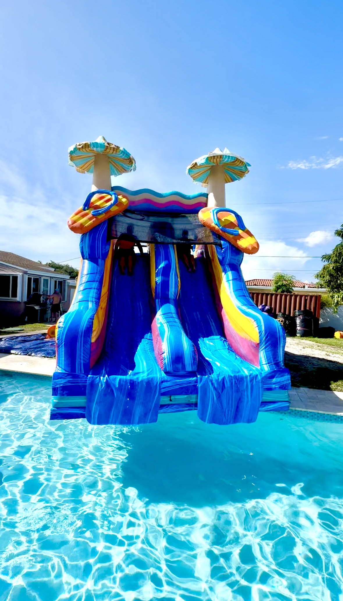 Pool Party Wet Dry Dual Lane Obstacle Course, 17ft T, 45ft L, 11ft W